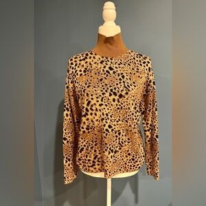 Ann Taylor Factory Cheetah Print Turtleneck Tunic Sweater Brown S